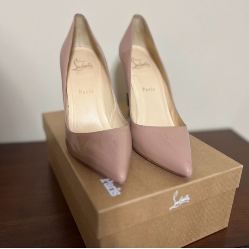 Christian Louboutin Pigalle 100 Patent Leather Nude Heels In Box